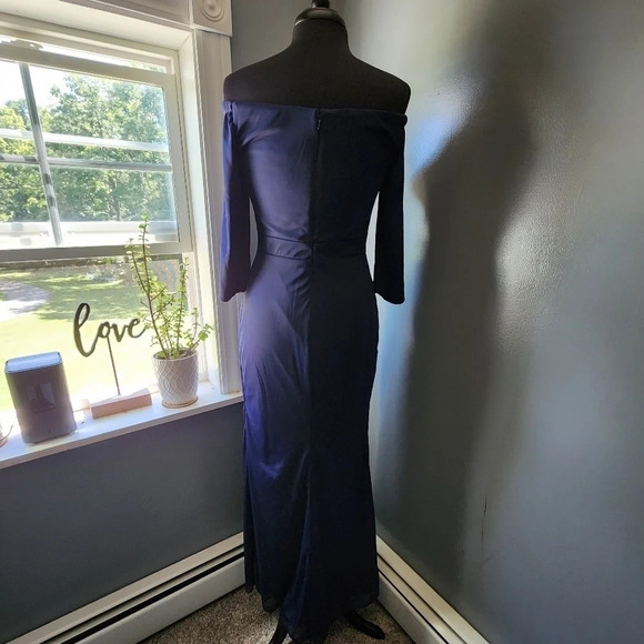 Allure Bridesmaids Off the Shoulder Navy Dress - Picture 6 of 7